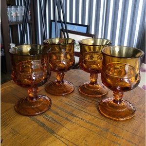 Vintage Set of (4) 1960’s Amber Indiana King’s Crown Thumbprint Glasses